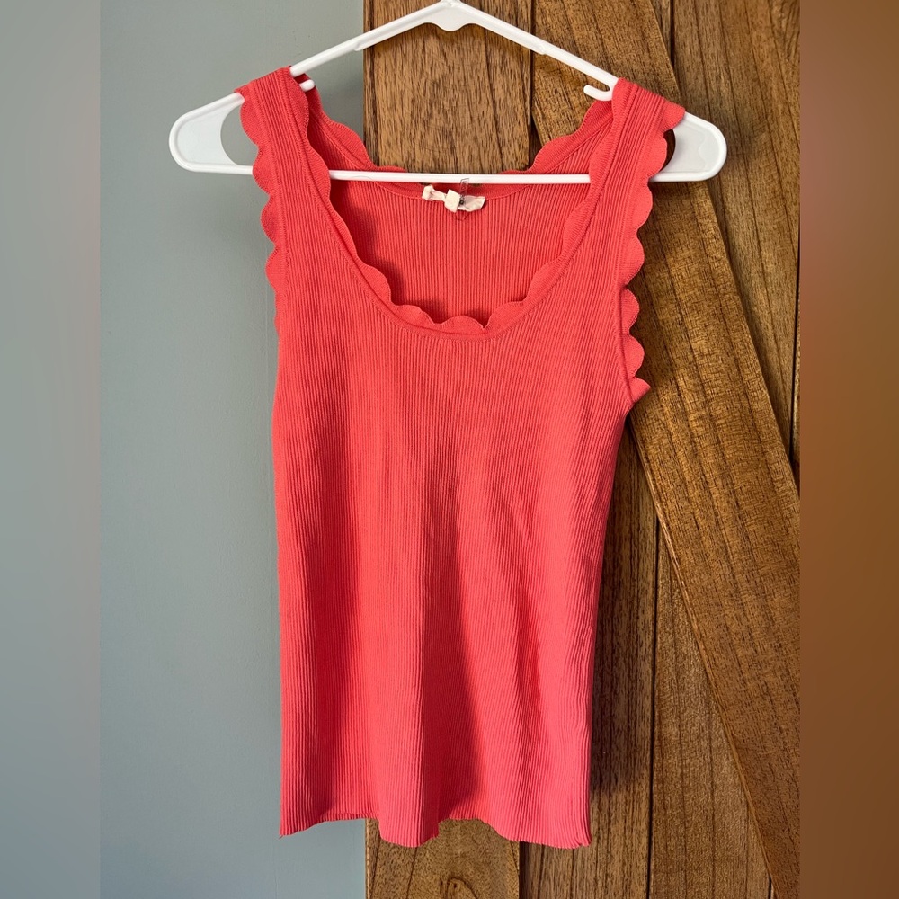 Entro Orange Pink Ruffled Sleeveless Tank Top